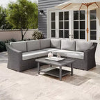 Martha Stewart Bedford Indoor-Outdoor Modular Patio 5-Seat Sectional Sofa in Rattan Wicker with All-Weather Cushions