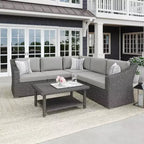 Martha Stewart Bedford Indoor-Outdoor Modular Patio 5-Seat Sectional Sofa in Rattan Wicker with All-Weather Cushions