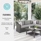 Martha Stewart Bedford Indoor-Outdoor Modular Patio 5-Seat Sectional Sofa in Rattan Wicker with All-Weather Cushions