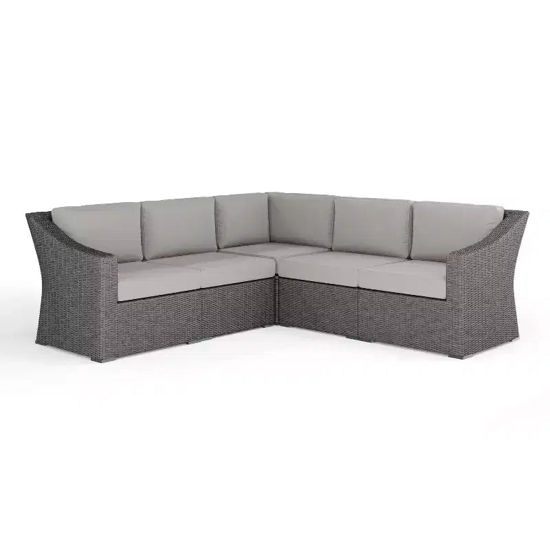 Martha Stewart Bedford Indoor-Outdoor Modular Patio 5-Seat Sectional Sofa in Rattan Wicker with All-Weather Cushions
