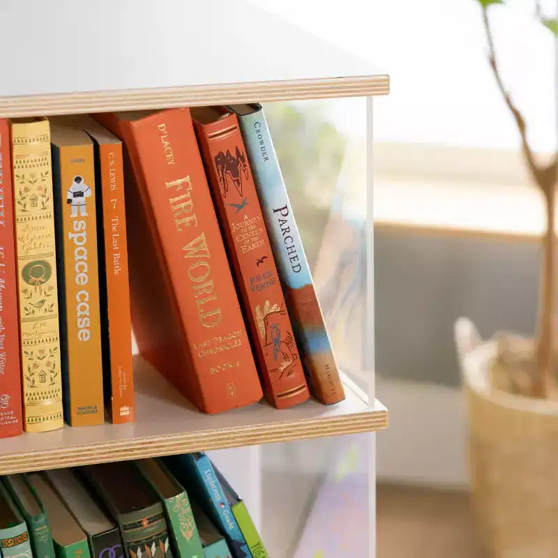 EdQ Rotating Big Book DisplayWhite: 3-Tier Kids Bookshelf for Classroom Storage, Book Organizer with Acrylic Shelves for Homeschool Organization