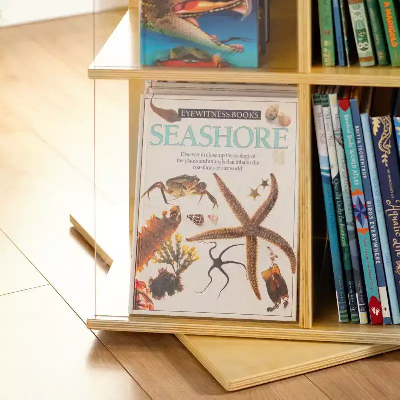 EdQ Rotating Big Book DisplayWhite: 3-Tier Kids Bookshelf for Classroom Storage, Book Organizer with Acrylic Shelves for Homeschool Organization