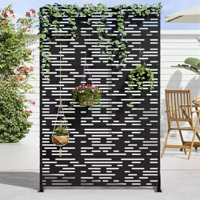 Jardinière en Métal Noir Dovelina 72 H47W avec Treillis pour Terrasse