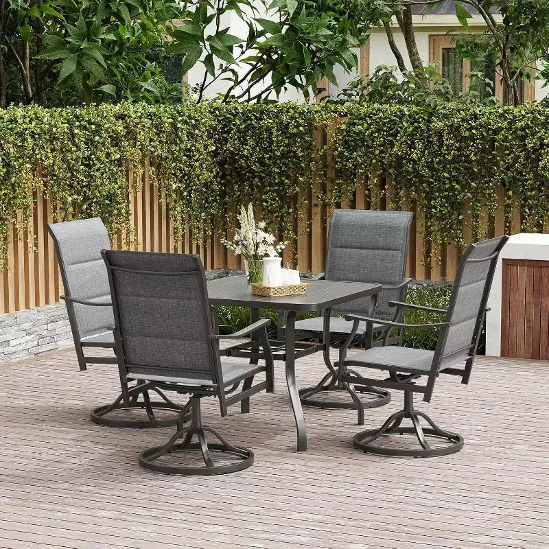 Set of 2 360 Swivel Outdoor Dining Chairs - Textilene Fabric Metal Armchairs for All-Weather Use, Ergonomic Design Ideal