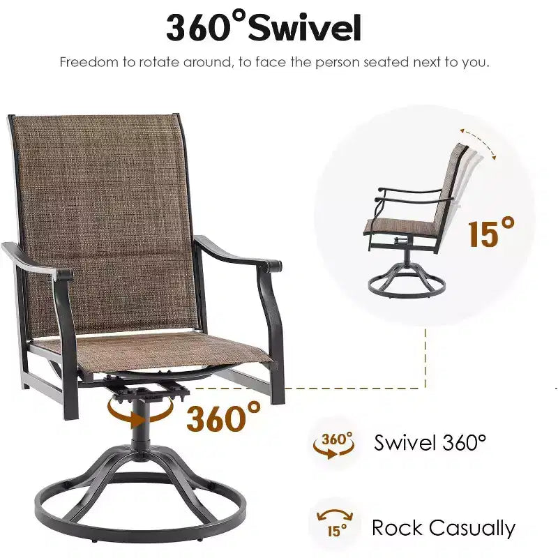 Set of 2 360 Swivel Outdoor Dining Chairs - Textilene Fabric Metal Armchairs for All-Weather Use, Ergonomic Design Ideal