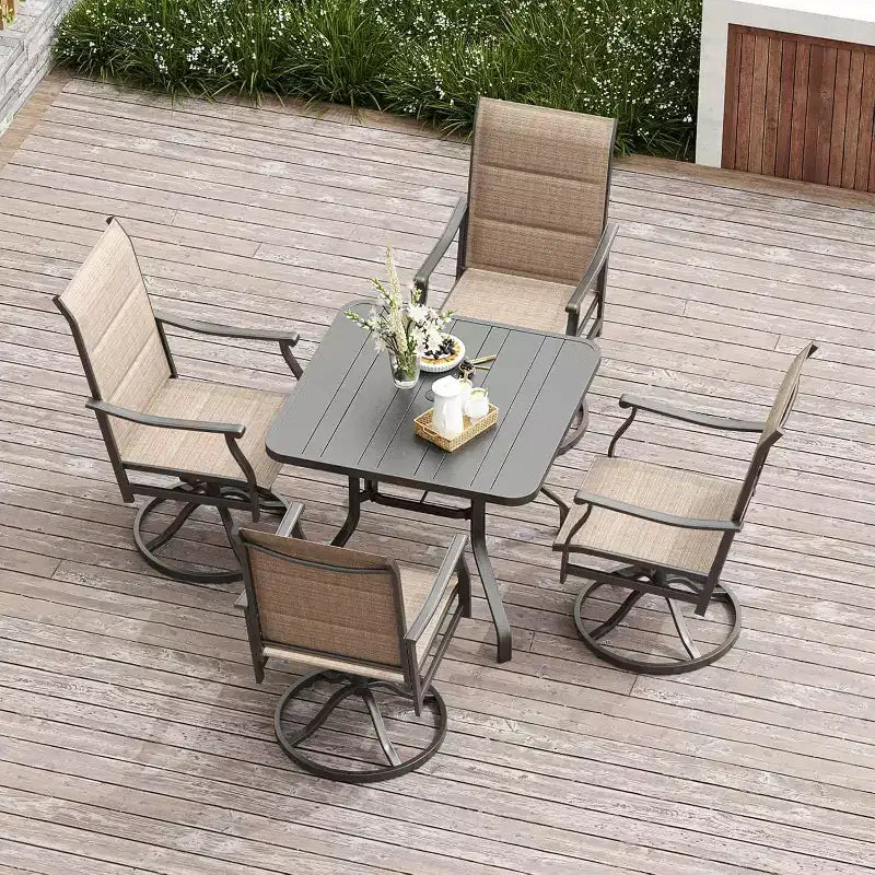 Set of 2 360 Swivel Outdoor Dining Chairs - Textilene Fabric Metal Armchairs for All-Weather Use, Ergonomic Design Ideal