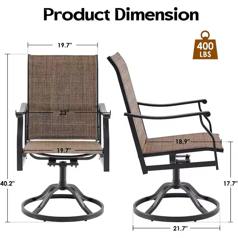 Set of 2 360 Swivel Outdoor Dining Chairs - Textilene Fabric Metal Armchairs for All-Weather Use, Ergonomic Design Ideal