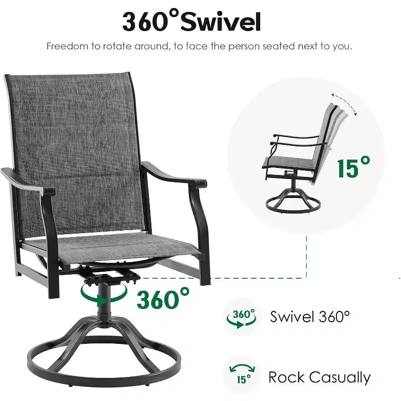 Set of 2 360 Swivel Outdoor Dining Chairs - Textilene Fabric Metal Armchairs for All-Weather Use, Ergonomic Design Ideal