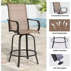 Set of 2 Swivel Outdoor Bar Stools with Textilene Fabric - 360 Rotation, All-Weather Ergonomic Design, Perfect for Balcony and Patio