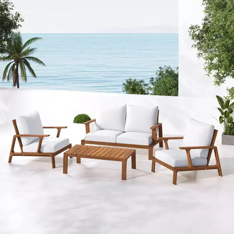 Ensemble de 4 pièces de sièges rembourrés d'extérieur en bois d'acacia au design rustique à lattes Doris de Scott Living
