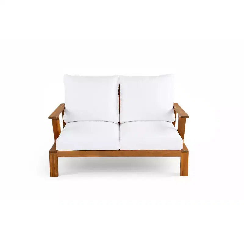 Ensemble de 4 pièces de sièges rembourrés d'extérieur en bois d'acacia au design rustique à lattes Doris de Scott Living
