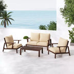 Ensemble de 4 pièces de sièges rembourrés d'extérieur en bois d'acacia au design rustique à lattes Doris de Scott Living