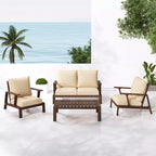Scott Living Doris 4 Piece Outdoor Rustic Slat Design Acacia Wood Upholstered Seating Set