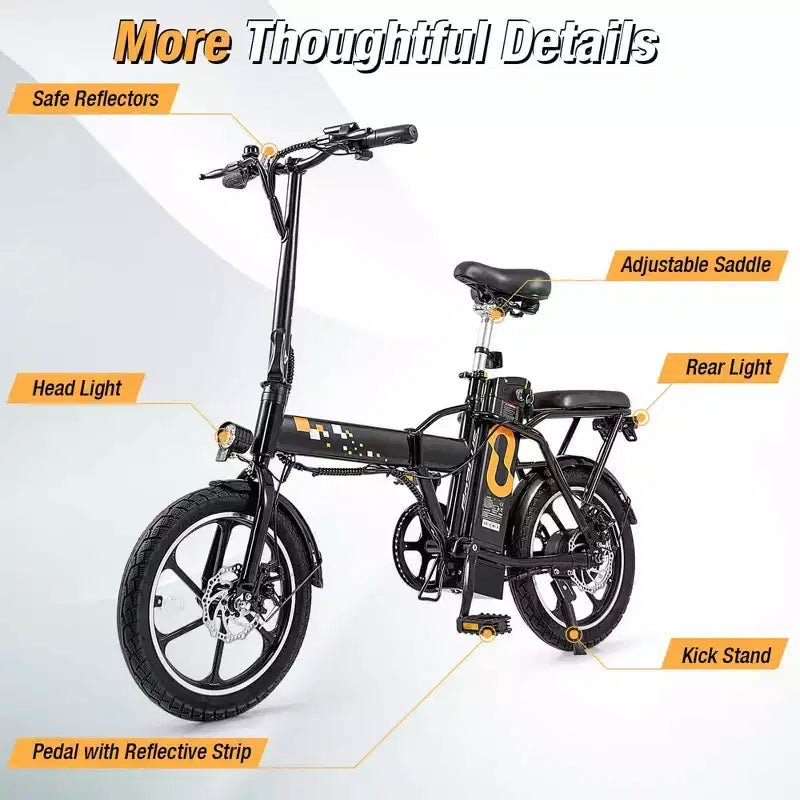 Costway 16 Folding E-Bike Portable Electric Bicycle with Peak 650 W Brushless Motor
