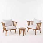 GDFStudio Lorie Ensemble de conversation 3 pièces en bois d'acacia avec coussins résistants à l'eau, teck/blanc