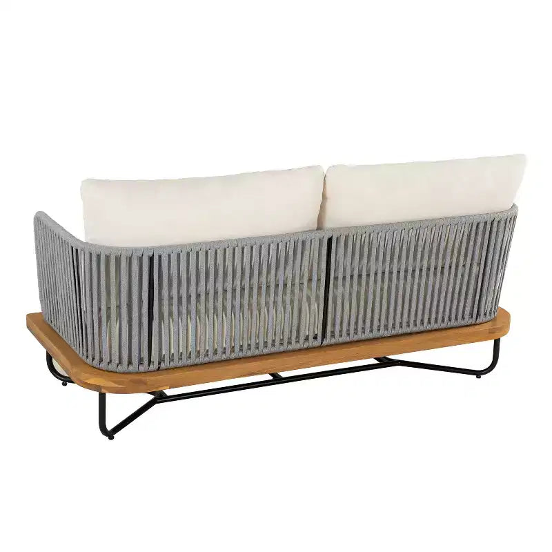 Christopher Knight Home Ofra Ensemble de chaises de jardin tressées en corde, acacia et fer, avec 7 coussins résistants à l'eau
