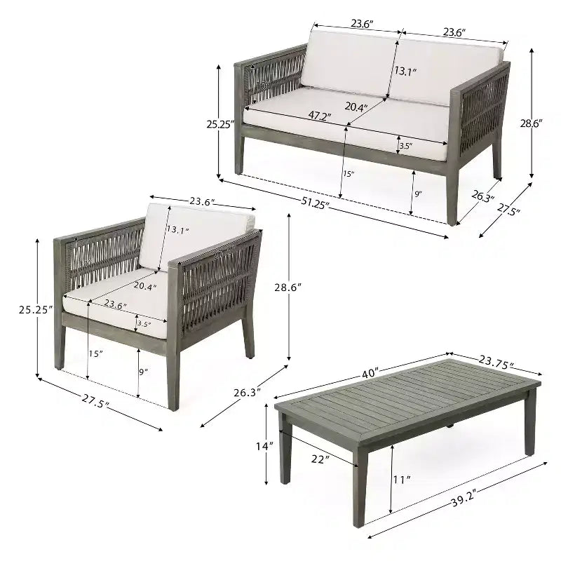 Christopher Knight Home Yan Ensemble de chaises de patio 4 pièces en bois d'acacia tressé avec coussin résistant à l'eau