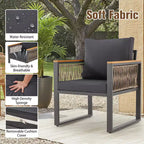 EROMMY 4pcs Modern Metal Patio Furniture Set, All-Weather Outdoor Conversation Set with Removable Washable Cushions & PE Woven Rattan