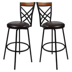 eHemco Swivel Metal Kitchen Counter Barstool with Double X Back Upholstered Faux Leather Seat, Espresso and Black, Set of 2