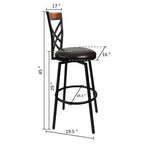 eHemco Swivel Metal Kitchen Counter Barstool with Double X Back Upholstered Faux Leather Seat, Espresso and Black, Set of 2