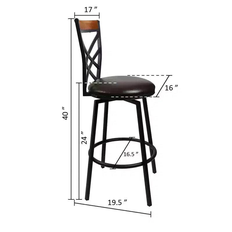 eHemco Swivel Metal Kitchen Counter Barstool with Double X Back Upholstered Faux Leather Seat, Espresso and Black, Set of 2