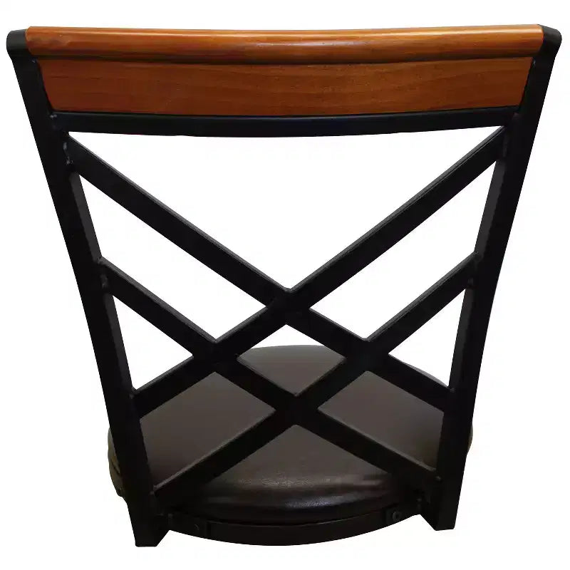 eHemco Swivel Metal Kitchen Counter Barstool with Double X Back Upholstered Faux Leather Seat, Espresso and Black, Set of 2