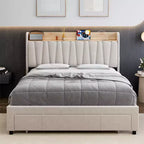 Whizmax Bed Frame with 2 Storage Drawers, Upholstered Platform Bed Frame with Storage Headboard, Mattress Foundation with Solid Wooden Slats Support