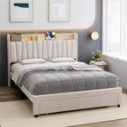 Whizmax Bed Frame with 2 Storage Drawers, Upholstered Platform Bed Frame with Storage Headboard, Mattress Foundation with Solid Wooden Slats Support