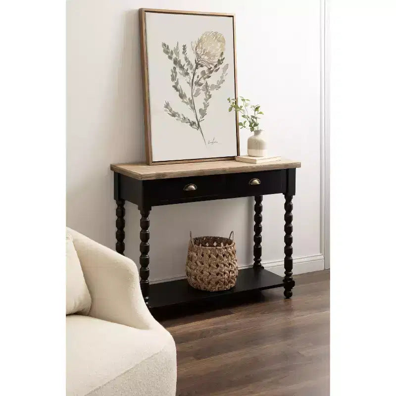 Kate and Laurel Rutledge Console Table with Storage, 40x14x33, Black