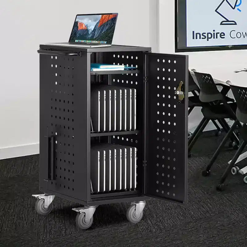 VEVOR Laptop Cart, 20 Device Mobile Charging Cart, Up to 15.6 in Screen Size, Office and Classroom Mobile Charging Cart, for Chromebook