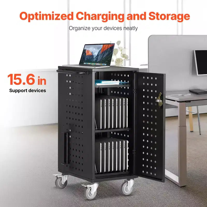 VEVOR Laptop Cart, 20 Device Mobile Charging Cart, Up to 15.6 in Screen Size, Office and Classroom Mobile Charging Cart, for Chromebook