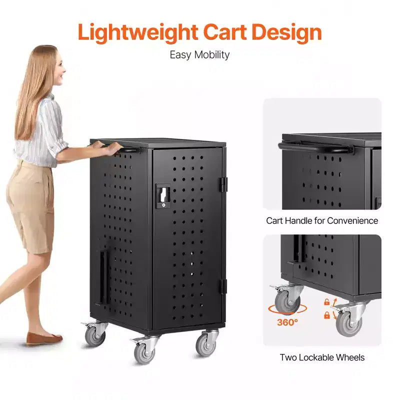 VEVOR Laptop Cart, 20 Device Mobile Charging Cart, Up to 15.6 in Screen Size, Office and Classroom Mobile Charging Cart, for Chromebook