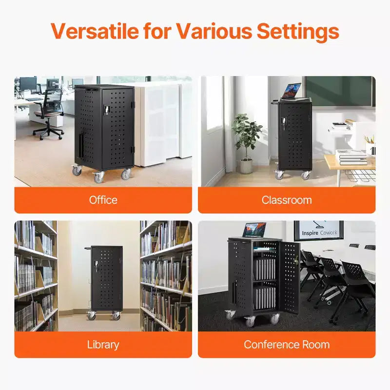 VEVOR Laptop Cart, 20 Device Mobile Charging Cart, Up to 15.6 in Screen Size, Office and Classroom Mobile Charging Cart, for Chromebook
