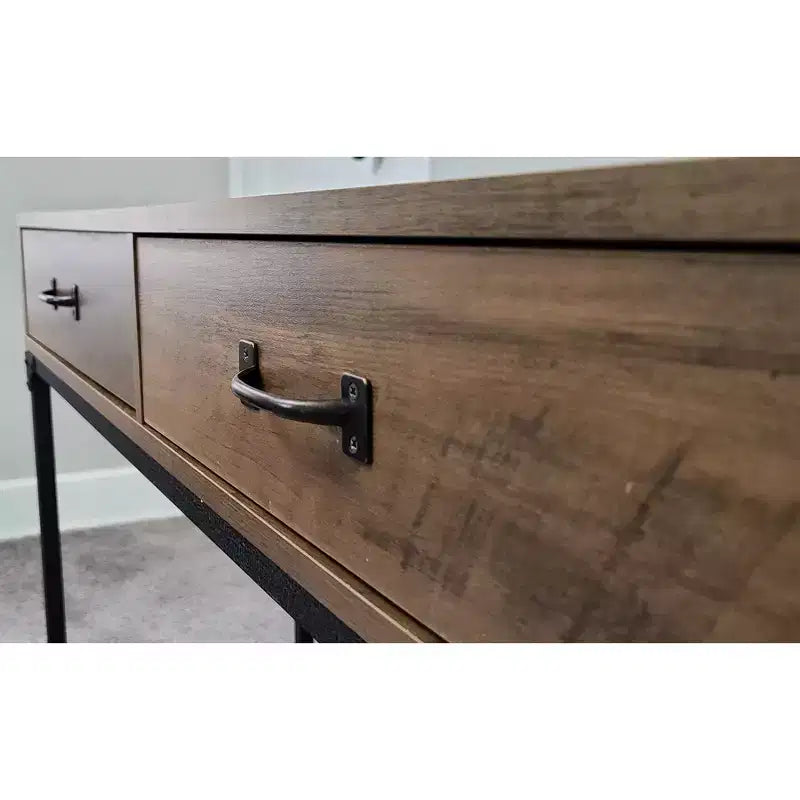 eHemco Rustic Console Table with 2 Drawers and Storage Shelf for Living Room, Home, Black Base