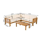 Christopher Knight Home Percy 4 Piece Patio Acacia Wood L Shape Upholstered Sectional Sofa Set with Coffee Table