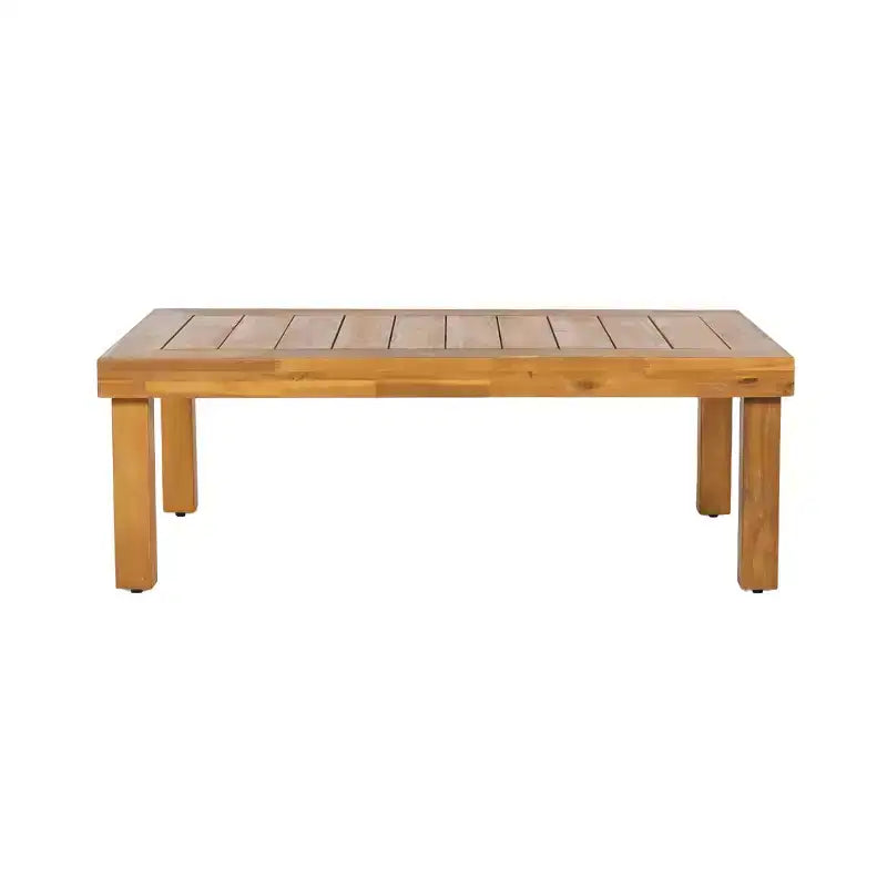Christopher Knight Home Percy 4 Piece Patio Acacia Wood L Shape Upholstered Sectional Sofa Set with Coffee Table