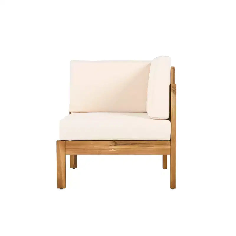 Christopher Knight Home Percy 4 Piece Patio Acacia Wood L Shape Upholstered Sectional Sofa Set with Coffee Table
