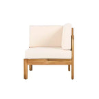 Christopher Knight Home Percy 4 Piece Patio Acacia Wood L Shape Upholstered Sectional Sofa Set with Coffee Table