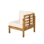 Christopher Knight Home Percy 4 Piece Patio Acacia Wood L Shape Upholstered Sectional Sofa Set with Coffee Table