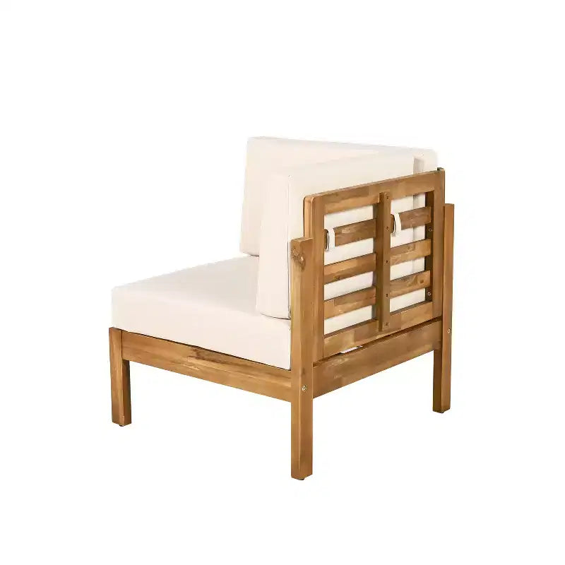 Christopher Knight Home Percy 4 Piece Patio Acacia Wood L Shape Upholstered Sectional Sofa Set with Coffee Table