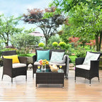 Costway Salon de Jardin 8 Pièces en Rotin, Canapé et Fauteuil Coussins, Marron Mélangé