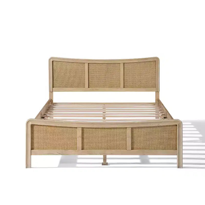 Christopher Knight Home Odila Lit plateforme bohème en bois avec tête de lit incurvée en rotin à hauteur réglable