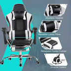 Chaise de jeu inclinable VECELO, Chaise de jeu ergonomique en similicuir réglable en hauteur avec repose-pieds et soutien lombaire, Noir