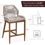 Tabourets de bar en rotin, lot de 2 chaises de bar d'extérieur avec dossier et cadre en aluminium, finition naturelle