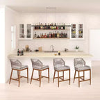 Tabourets de bar en rotin, lot de 2 chaises de bar d'extérieur avec dossier et cadre en aluminium, finition naturelle