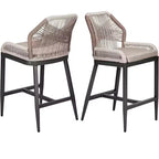 Rattan Counter Stools, Set of 2 Outdoor Bar Chairs with Backrest and Aluminum Frame, Natural Finish