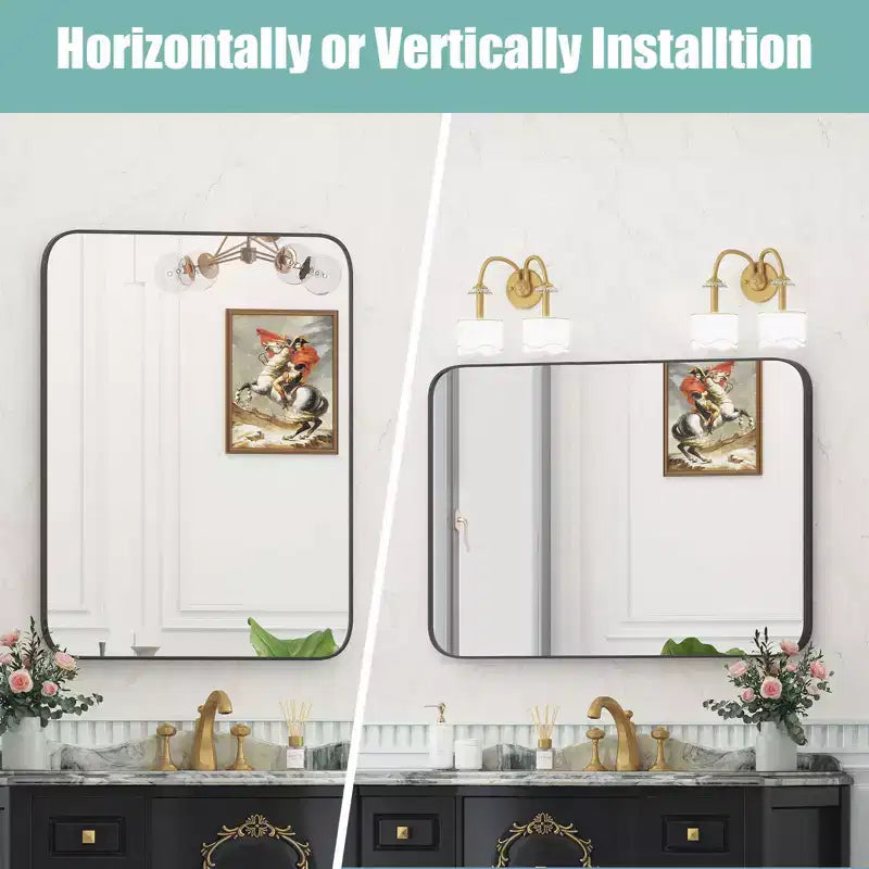 Wall Bathroom Mirror  Black Frame, Moisture-Resistant & Shatter-Safe Design (Horizontal/Vertical)