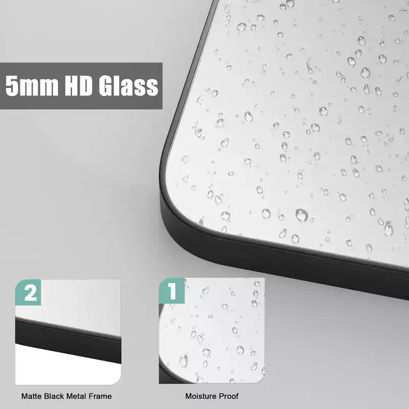 Wall Bathroom Mirror  Black Frame, Moisture-Resistant & Shatter-Safe Design (Horizontal/Vertical)