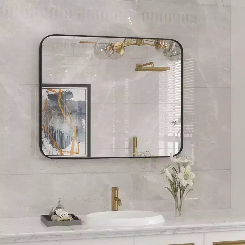 Wall Bathroom Mirror  Black Frame, Moisture-Resistant & Shatter-Safe Design (Horizontal/Vertical)