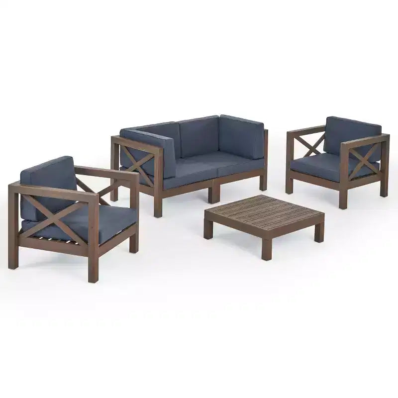 Christopher Knight Home Brava Outdoor Acacia Wood 4 Seater Chat Set with Cushions